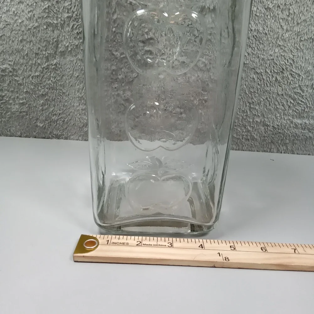 Vintage Tall Square Glass Apple Canister Embossed Fruit Jar Ceramic Lid 12.5in